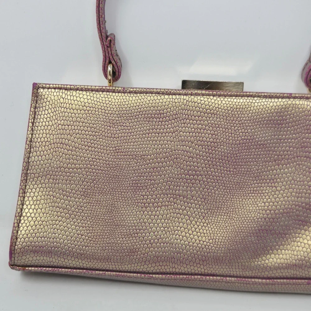 Carlos Santana Metallic Gold‎ Purple Snakeskin Embossed Frame Clutch Handbag